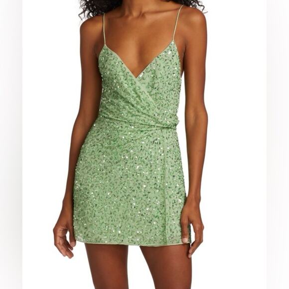 Alice + Olivia Celestine Embellished Wrap Mini Dress Light Sage Women’s Sz 8 - Picture 1 of 8